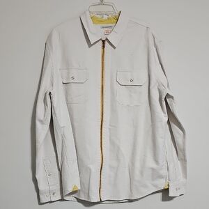 Men's White Shirt Jacket with Yellow Trim